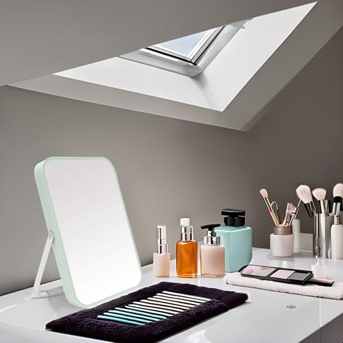 YEAKE Table Desk Vanity Makeup Mirror,8-Inch Portable Folding Mirror with Metal Stand 90¡ÆAdjustable Rotation Tavel Make Up Mirror Hanging Bathroom for Shower Shaving(Green)