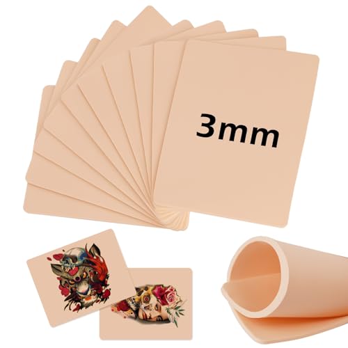Jconly 3mm Thick Tattoo Practice Skin - 10 Pack Double-Sided Silicone Sheets