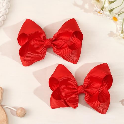 Ayesha 4.5-Inch Red Hair Bow Clips for Toddlers - Set of 2
