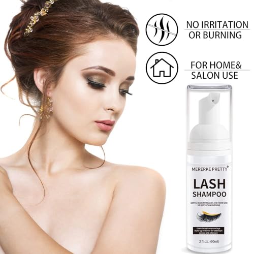 Eyelash Extension Shampoo 60 ml + Brush - Eyelid Foaming Cleanser - Sensitive Paraben & Sulfate Free - Eyelash Wash and Lash Bath for Extensions - Salon Use and Home Care