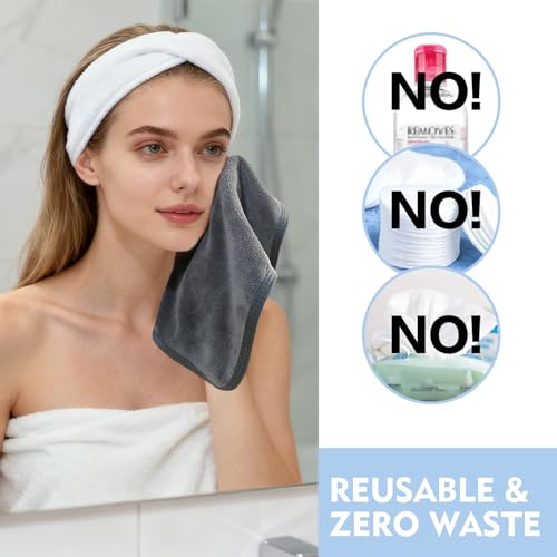 KinHwa Reusable Microfiber Face Towels 6 Pack Gray - Makeup Remover Cloths