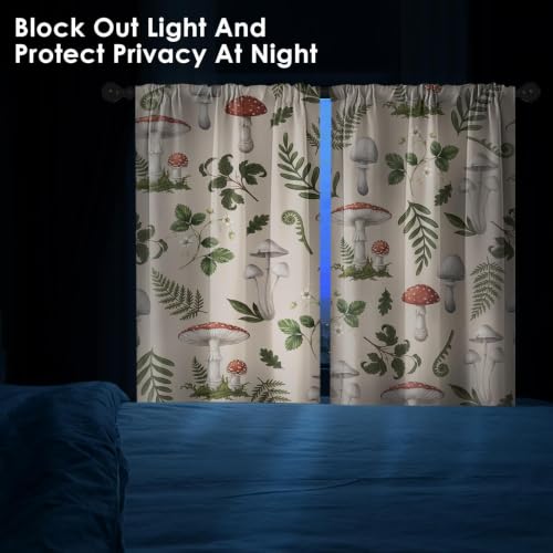 Arttown Mushrooms Kitchen Curtains - 36 Inch, 2 Pack Rod Pocket Drapes