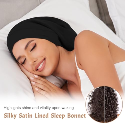 DEMAZALO Solid 3Pcs Silk Satin Bonnet for Sleeping Hair