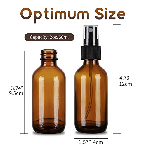 12-Pack 2oz Amber Glass Spray Bottles - Leak-Proof Travel Mist Sprayers