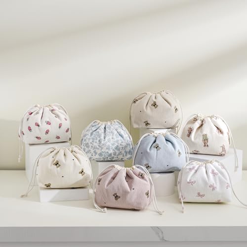 Cute Soft Corduroy Drawstring Makeup Bag - 06 Strawberry Pattern