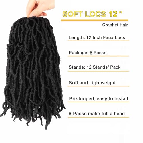 Datuoda 8 Pack Short Faux Locs Crochet Hair 12 Inch Butterfly & Distressed Styles