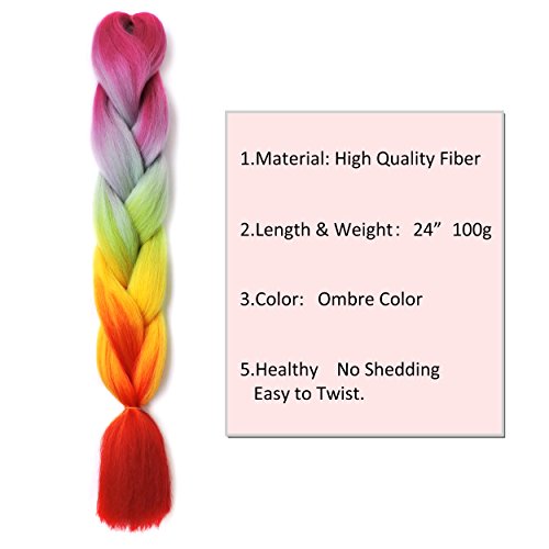 VCKOVCKO Rainbow Ombre Jumbo Braid Hair Extensions - 24"