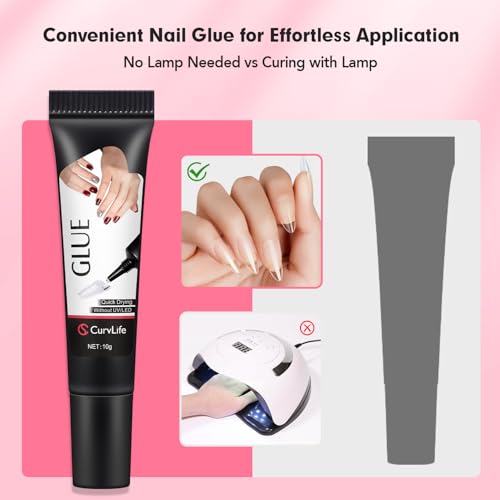 CurvLife Quick-Drying Nail Glue Gel & Remover Set - 10g + 10ml