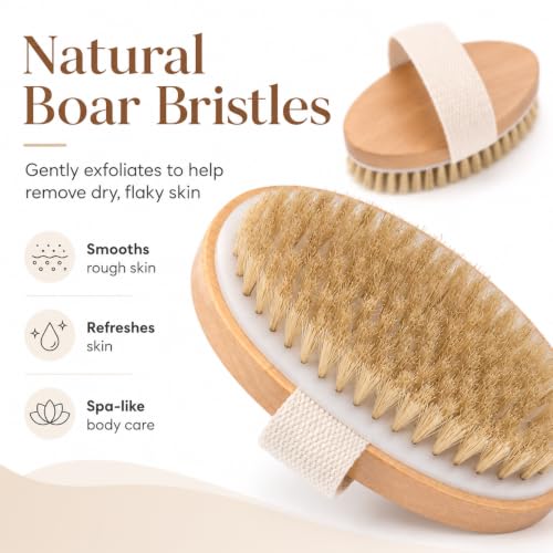 OPAZ Natural Boar Bristle Dry Body Brush 2 Pack - Exfoliating