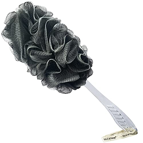 Charcoal Fiber Exfoliating Back Scrubber with Long Handle – 18in Shower Loofah