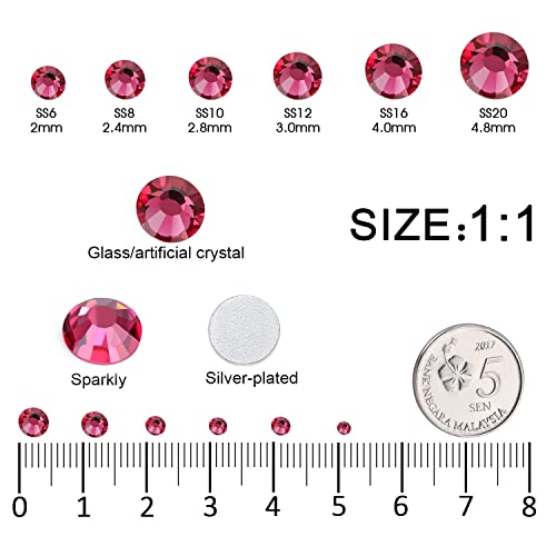 Hot Pink Rose Glass Rhinestones for Nails Crafts & Clothes - 4240PCS, 6 Sizes