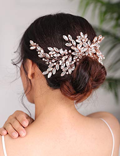 Denifery Silver Bridal Hair Comb with Pearls & Rhinestones