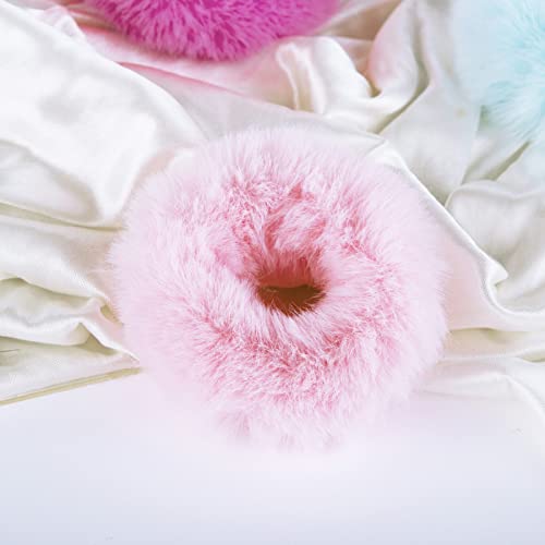 Mljsh 2 PCS Fuzzy Faux Rabbit Fur Hair Scrunchies - Pink