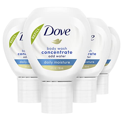 Dove Daily Moisture Refill Pack of 4 - Concentrated Body Wash for Reusable Bottle