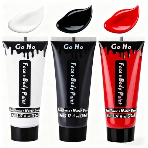 Go Ho Halloween Face Body Paint Kit White Black Red (7.1oz each) Washable