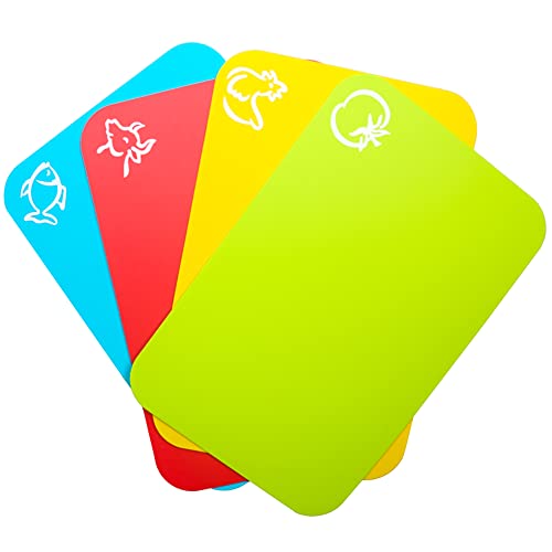 Flexible Plastic Cutting Board Mats Set - 2 Pack with Food Icons