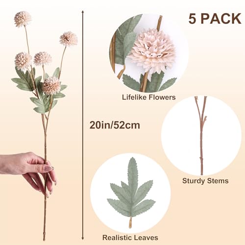 CEWOR 5 Pcs Faux Silk Pompon Mum Flowers for Home Decor