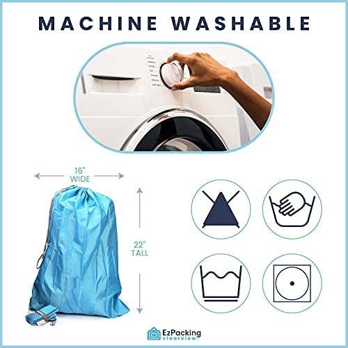 Compact Travel Laundry Bag with Drawstring - Blue Nylon (22"x16")