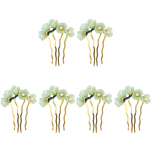 6 Pcs Vintage Jade Flower Hair Pins - Chinese Style Hanfu Hair Sticks