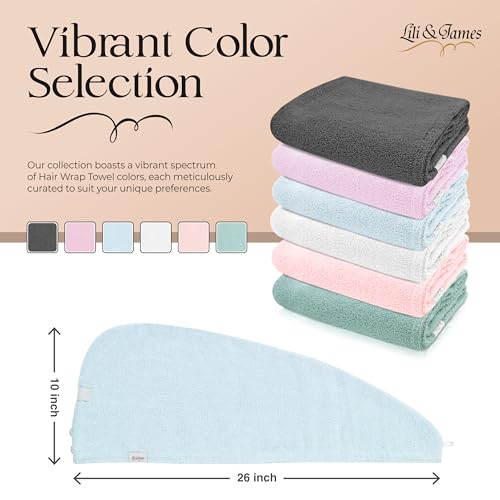 Lili&James 100% Cotton Hair Towel Wrap - Quick Dry Turban for Curly Hair