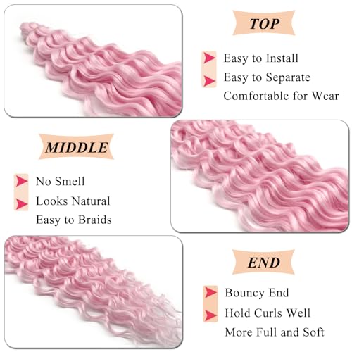 Pastel Pink Ocean Wave Crochet Hair - 24 Inch Boho Curls (2 Packs)