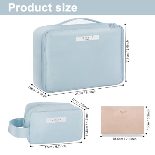 Queboom Blue 3-Piece Travel Makeup & Cosmetic Bag Set Waterproof Nylon