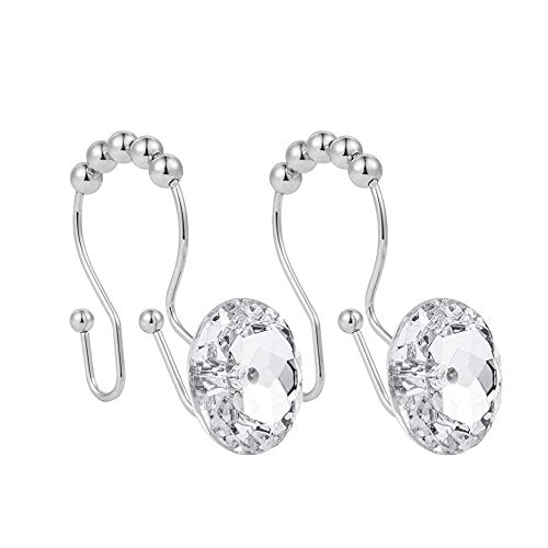 Luxury Way Rhinestone Shower Curtain Hooks - 12 Pack, Rustproof