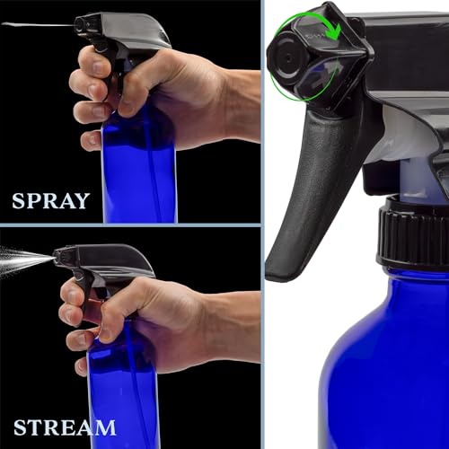 Cornucopia Brands 8oz Cobalt Blue Glass Spray Bottles with Heavy Duty Adjustable Sprayers - Refillable