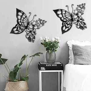Metal Butterfly Wall Art - 2pcs Boho Floral Home Decor