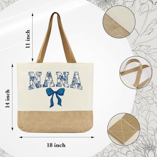 Reusable Blue Floral Tote Bag & Makeup Bag for Grandma - Travel & Shopping Gift