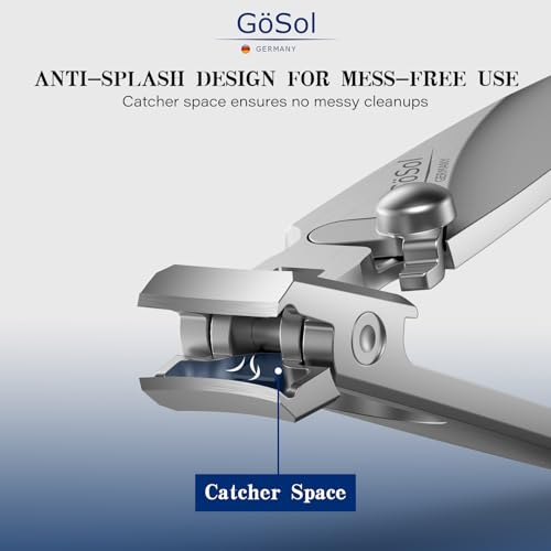 GÖSOL Stainless Steel Wide Jaw Nail Clipper with Catcher & Built-in File