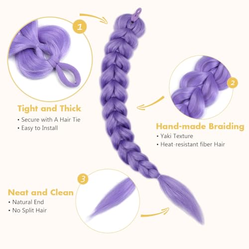 Sangtok 24-Inch Light Purple Braided Ponytail Extension with Elastic Tie