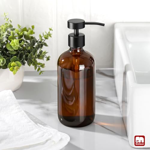 GMISUN Amber Glass Soap Dispenser with Stainless Steel Pump - 17 Fl Oz