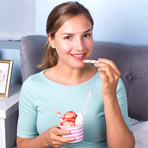 TYPTOP Pink Stripe Ice Cream Cups - 8 oz, 50 Pack, Durable Disposable Snack Bowls for Parties