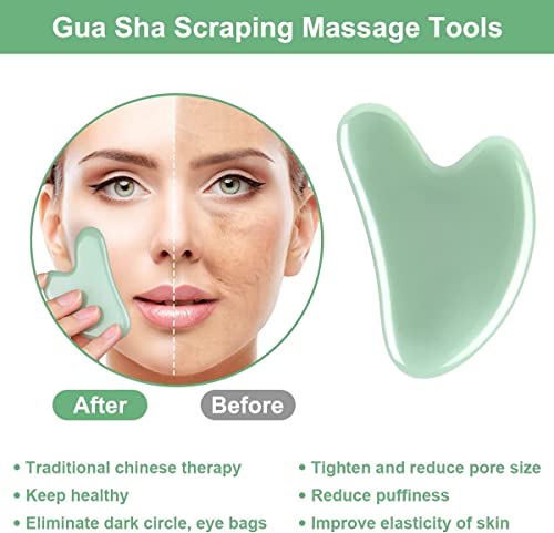URAQT Natural Jade Gua Sha Massage Tool - 2 Pcs Facial Scraper