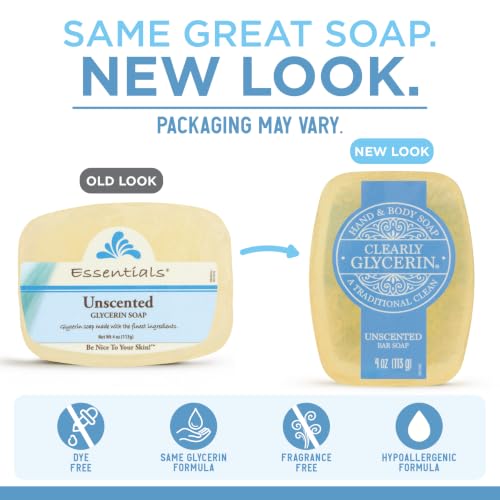 Clearly Glycerin Unscented Bar Soap - 4 Ounce, Pack of 12