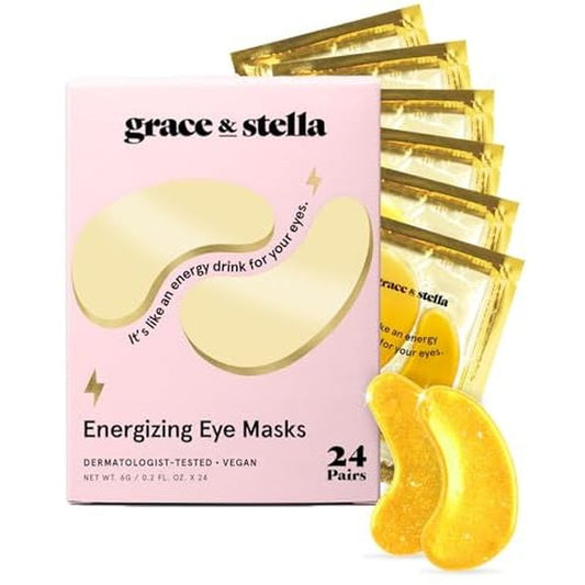Grace & Stella Under Eye Mask for Dark Circles, Puffy Eyes, Undereye Bags, Wrinkles - Gel Under Eye Patches - Vegan (24 Pairs, Gold)