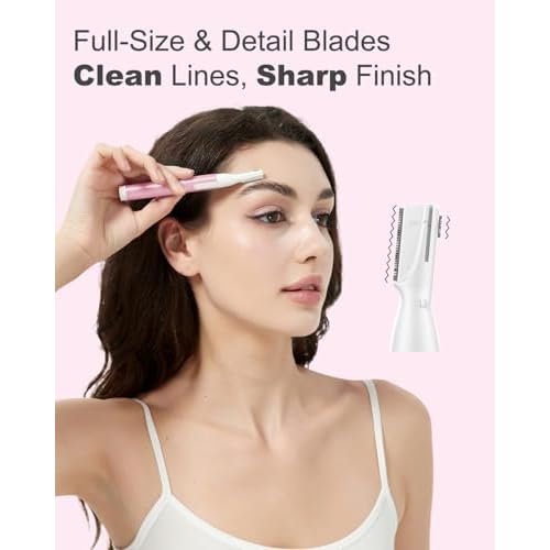 Eyebrow Trimmer for Women, Dual Head Facial Hair Remover with Precision Detail Trimmer, Portable Battery Powered Eyebrow Razor for Brows, Upper Lip, Chin & Peach Fuzz