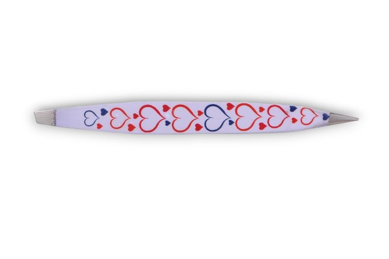 Dual Ended Point & Slant Tips Z-Tweeze PATENTED Tweezers (White with Hearts) Precision Crafted for Eyebrows Ingrown hair two in one tweezers for ease of use by DreamCut