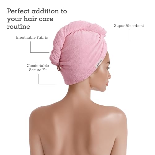 Brook + Bay Pink Microfiber Hair Towel Wrap – Quick Dry Turban, Anti-Frizz