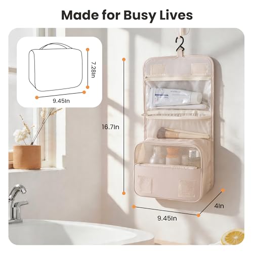 Waterproof Travel Toiletry Bag with Hook - Compact Hanging Organizer
