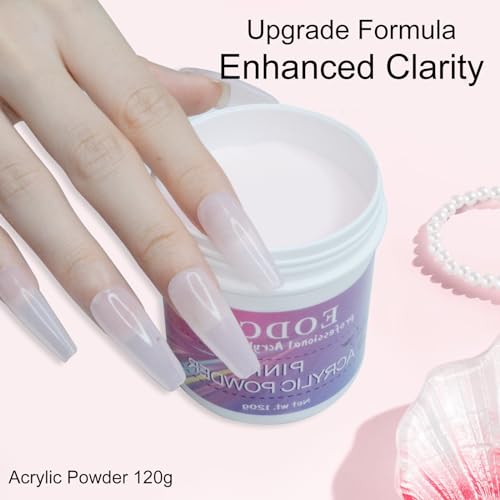 Eodci Clear Acrylic Nail Powder 120g for French & 3D Nail Art - No Cure Needed