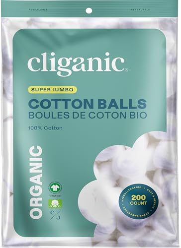 Cliganic Organic Super Jumbo Cotton Balls - 200 Count