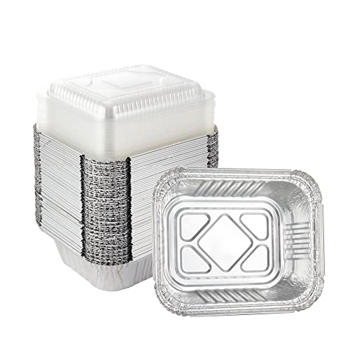 Waytiffer 50 Pack Disposable Aluminum Foil Pans with Lids, 5.5" x 4.5"