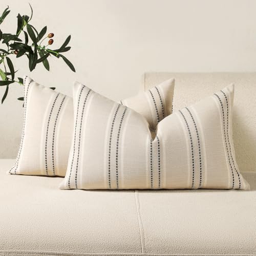 Handmade Striped Linen Throw Pillow Covers 12x20 - Set of 2