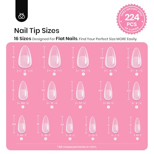 Beetles Tipex Instant Apex Nail Tips Kit Medium Almond 224pcs, 16 Sizes — DIY Salon-Quality Extensions