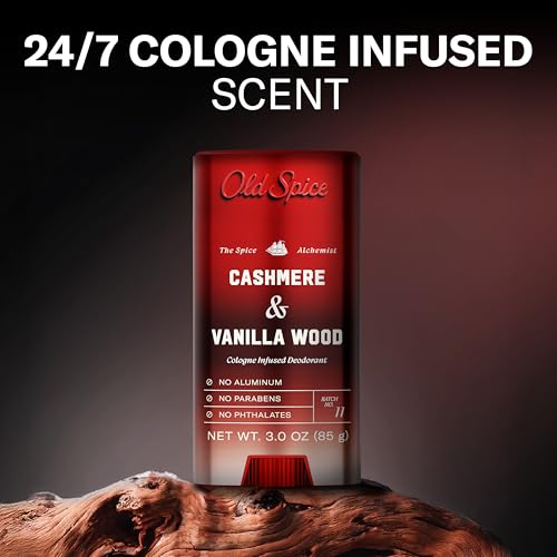 Old Spice Aluminum Free Deodorant for Men, The Spice Alchemist Collection, 24/7 Cologne Infused Scent, No Trade Off Formula, Free of Parabens & Phthalates, Cashmere + Vanilla Wood Scent, 3.0 oz