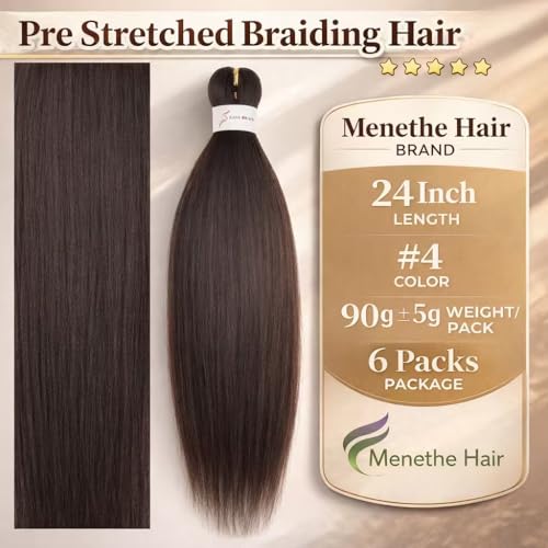 Pre Stretched Braiding Hair 24 Inch 6 Packs for Knotless & Senegalese Styles, 4# Menethe Hair