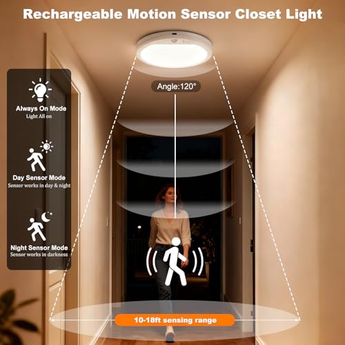 Rechargeable Motion Sensor Ceiling Light with Remote Control