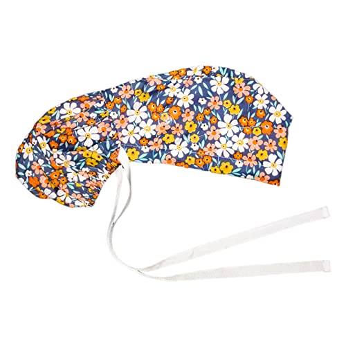 Daisy Scrub Cap with Buttons - Adjustable Cotton Hat for Ponytail